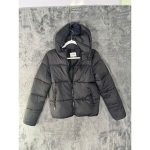 Sybilla Womens Black Hooded Puffer Jacket Full Zip Quilted Coat Size XS